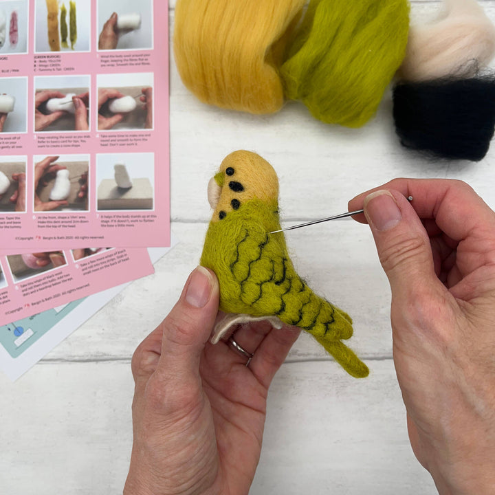 Needle Felting Kit Budgie Green. Make a budgerigar