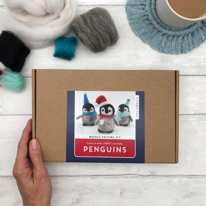 Needle felting kit - Baby Penguins. Make THREE penguins.