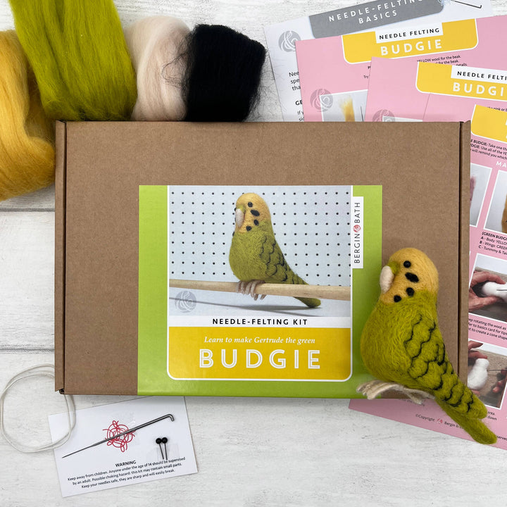 Needle Felting Kit Budgie Green. Make a budgerigar