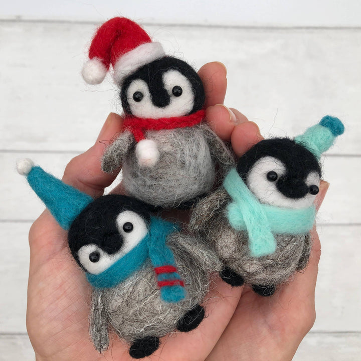 Needle felting kit - Baby Penguins. Make THREE penguins.