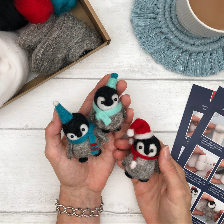 Needle felting kit - Baby Penguins. Make THREE penguins.