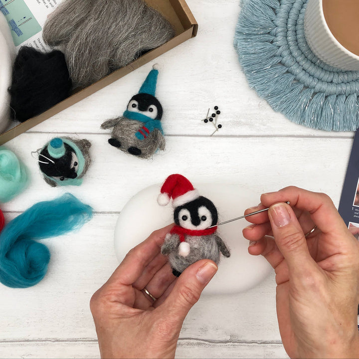 Needle felting kit - Baby Penguins. Make THREE penguins.