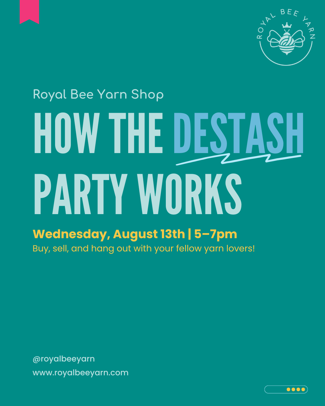 August 12, 2025 - Destash Tomorrow, Weekend Workshops, New Yarn & Buttons
