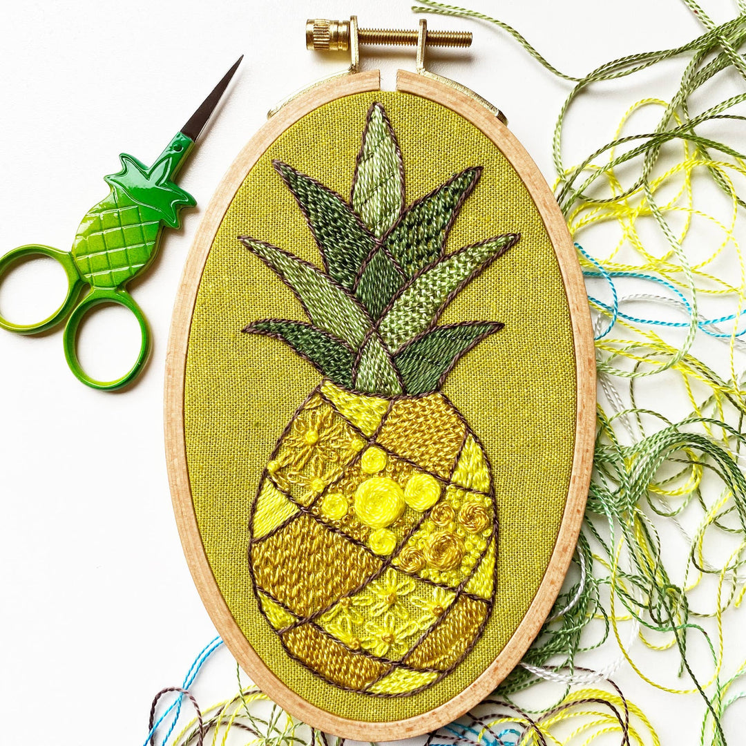 Patchwork Pineapple Embroidery Kit, Modern Sampler