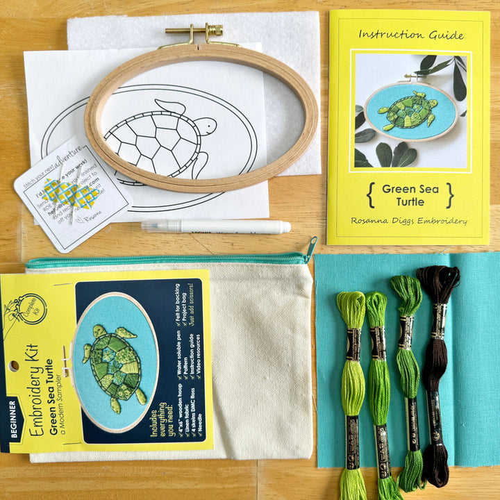 Green Sea Turtle Hand Embroidery Kit, Design Your Own