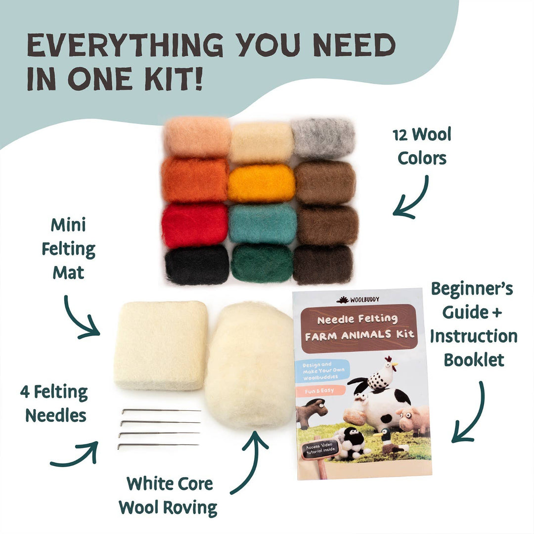 DIY Needle Felting Farm Collection Kit –Craft 6 cute animals