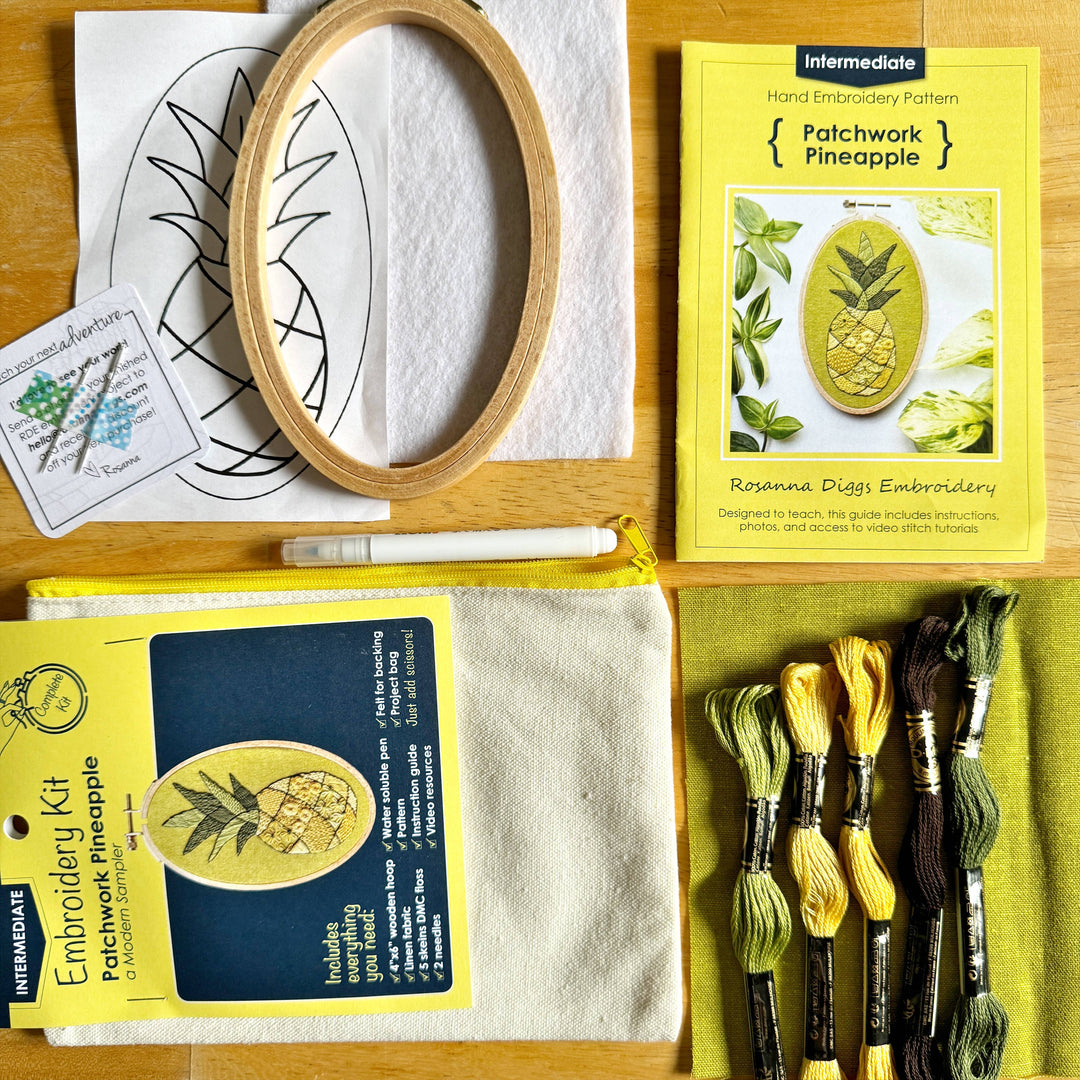 Patchwork Pineapple Embroidery Kit, Modern Sampler