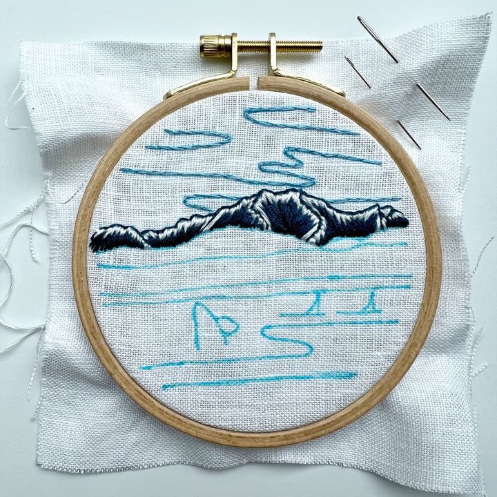 Orcas in the Sound Landscape Embroidery Kit for Beginners