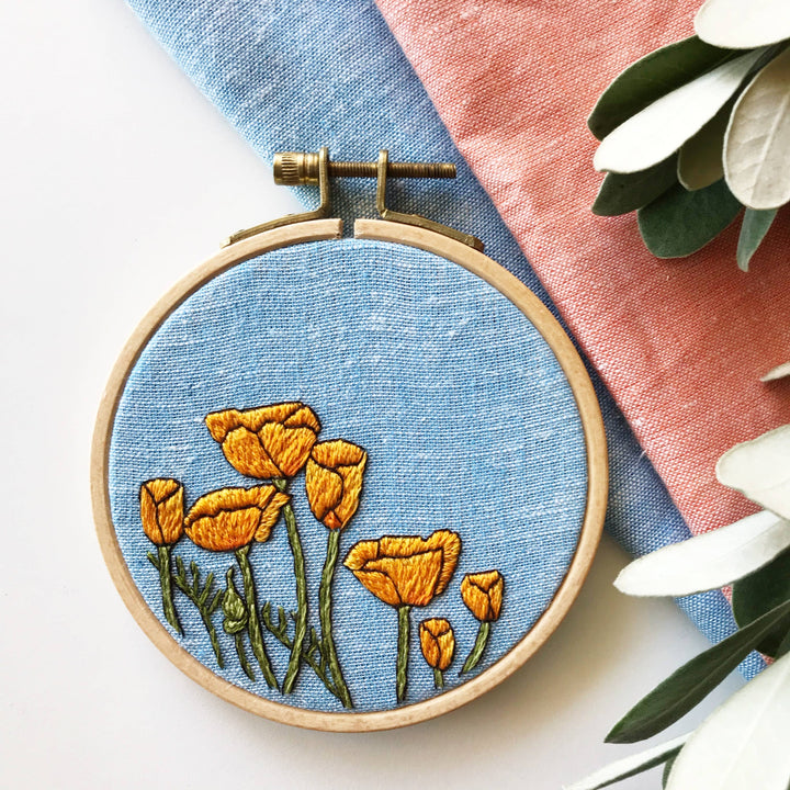 DIY Embroidery Kit, California Poppies