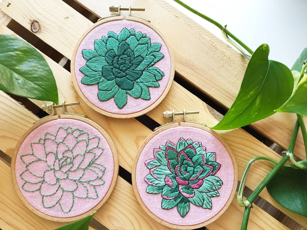 Sweet Succulent DIY Embroidery Kit, Choose Your Skill Level