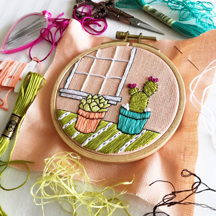 Embroidery Kit, Cactus DIY Embroidery Hoop Art, Complete Kit