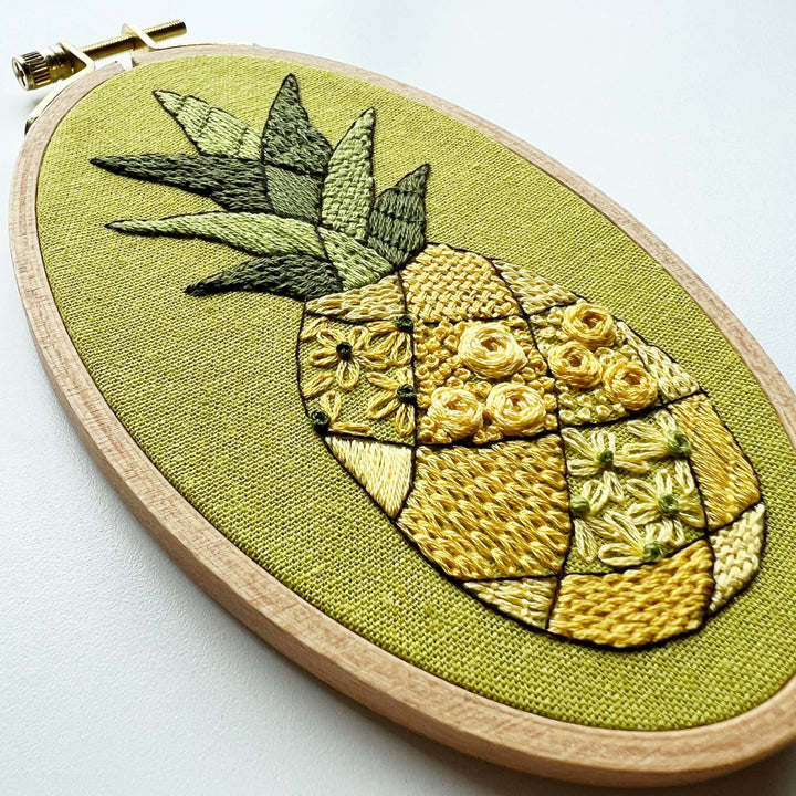Patchwork Pineapple Embroidery Kit, Modern Sampler