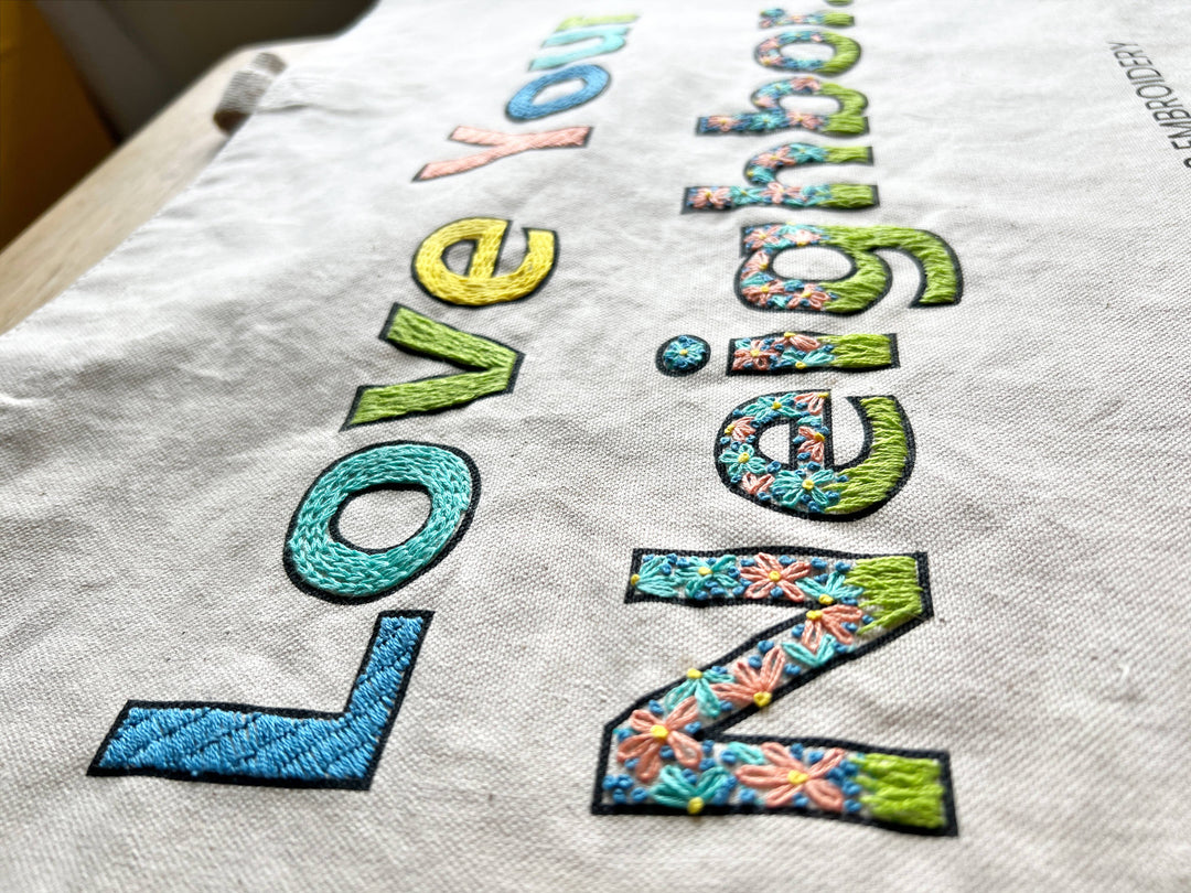 Love Your Neighbor Tote Bag Embroidery Kit