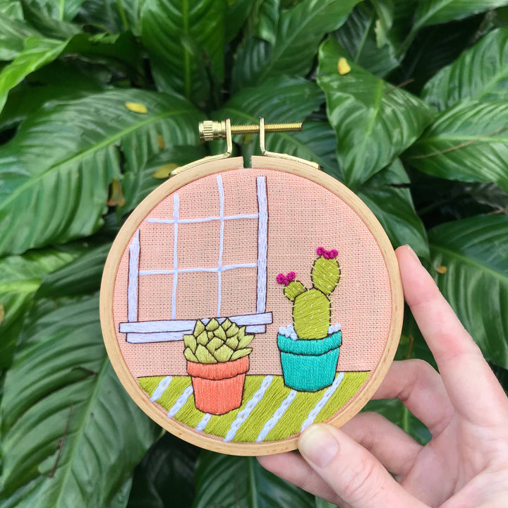 Embroidery Kit, Cactus DIY Embroidery Hoop Art, Complete Kit