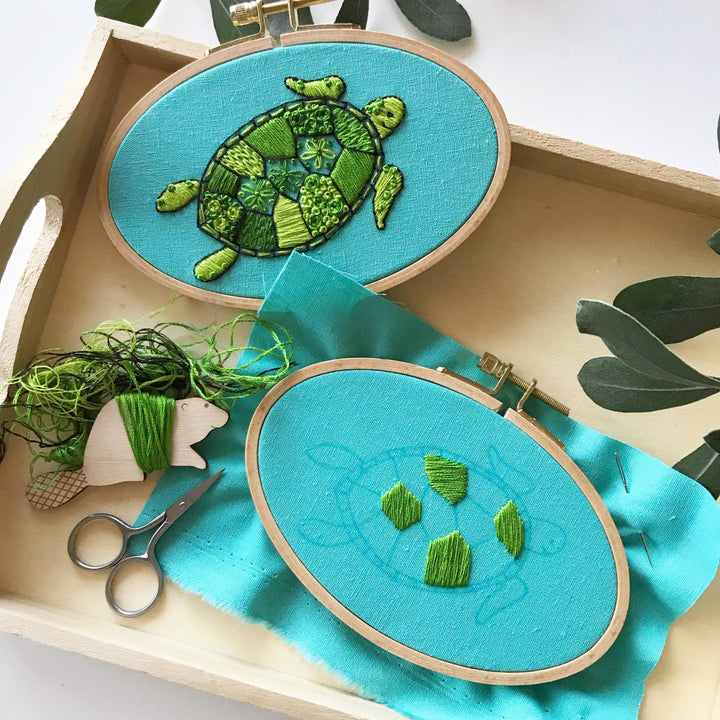 Green Sea Turtle Hand Embroidery Kit, Design Your Own