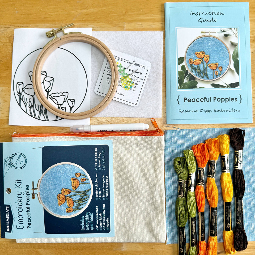 DIY Embroidery Kit, California Poppies