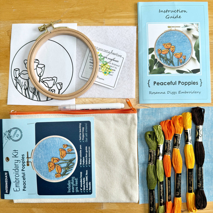 DIY Embroidery Kit, California Poppies