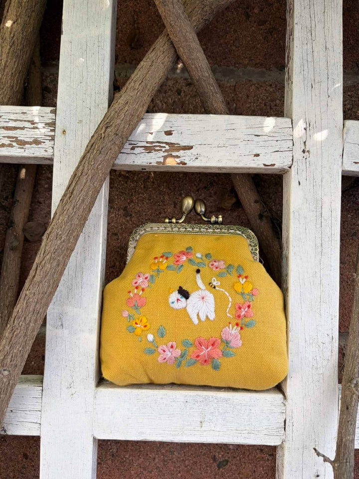 Cat Embroidered Coin Purse