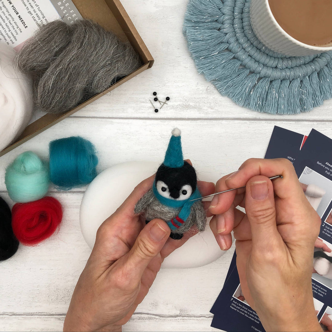 Needle felting kit - Baby Penguins. Make THREE penguins.