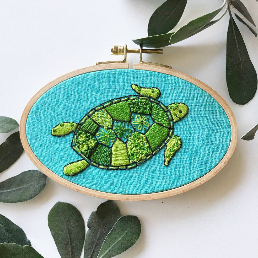 Green Sea Turtle Hand Embroidery Kit, Design Your Own