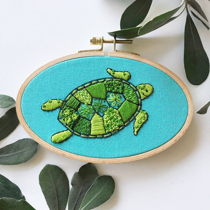 Green Sea Turtle Hand Embroidery Kit, Design Your Own