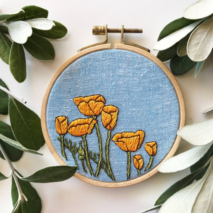 DIY Embroidery Kit, California Poppies