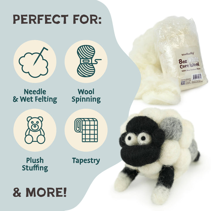 1lb White Core Wool for Needle Felting