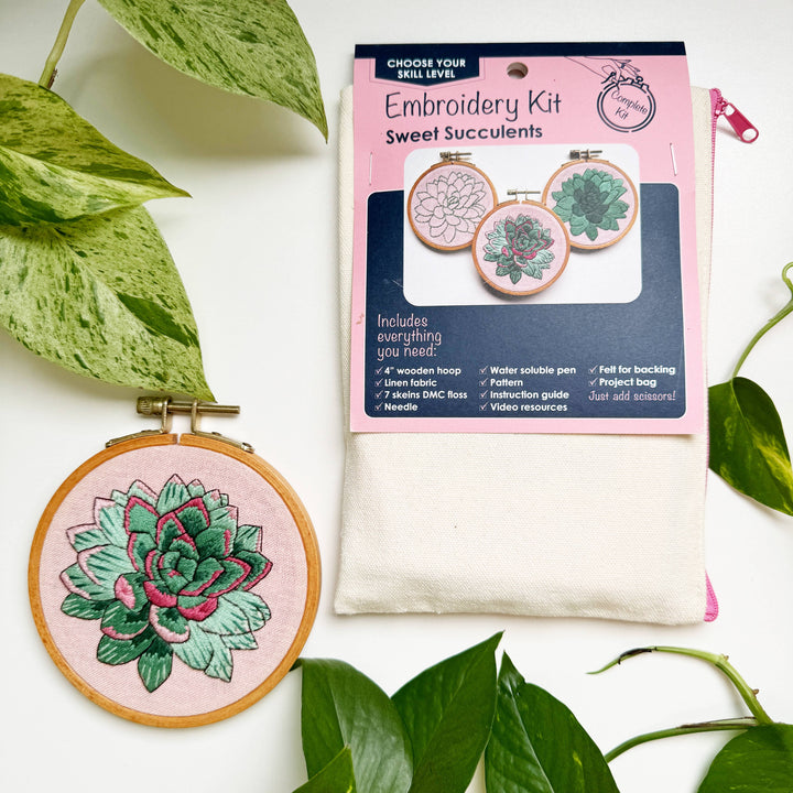 Sweet Succulent DIY Embroidery Kit, Choose Your Skill Level