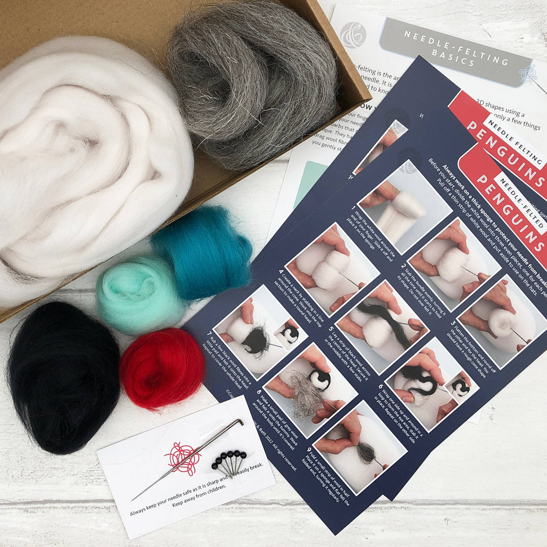 Needle felting kit - Baby Penguins. Make THREE penguins.