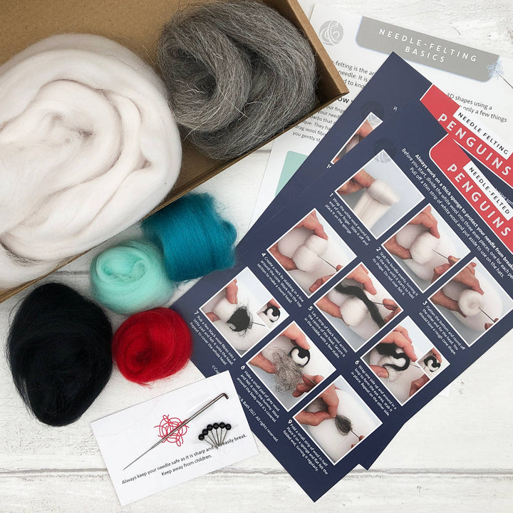 Needle felting kit - Baby Penguins. Make THREE penguins.
