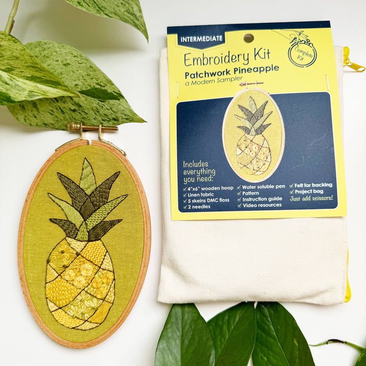 Patchwork Pineapple Embroidery Kit, Modern Sampler