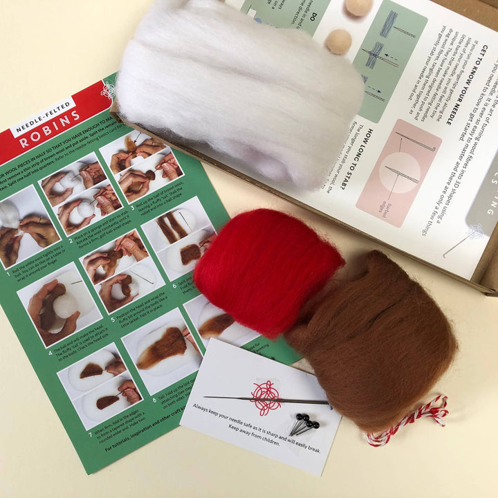 Needle Felting Kit - Robins. Christmas craft kit for adults.