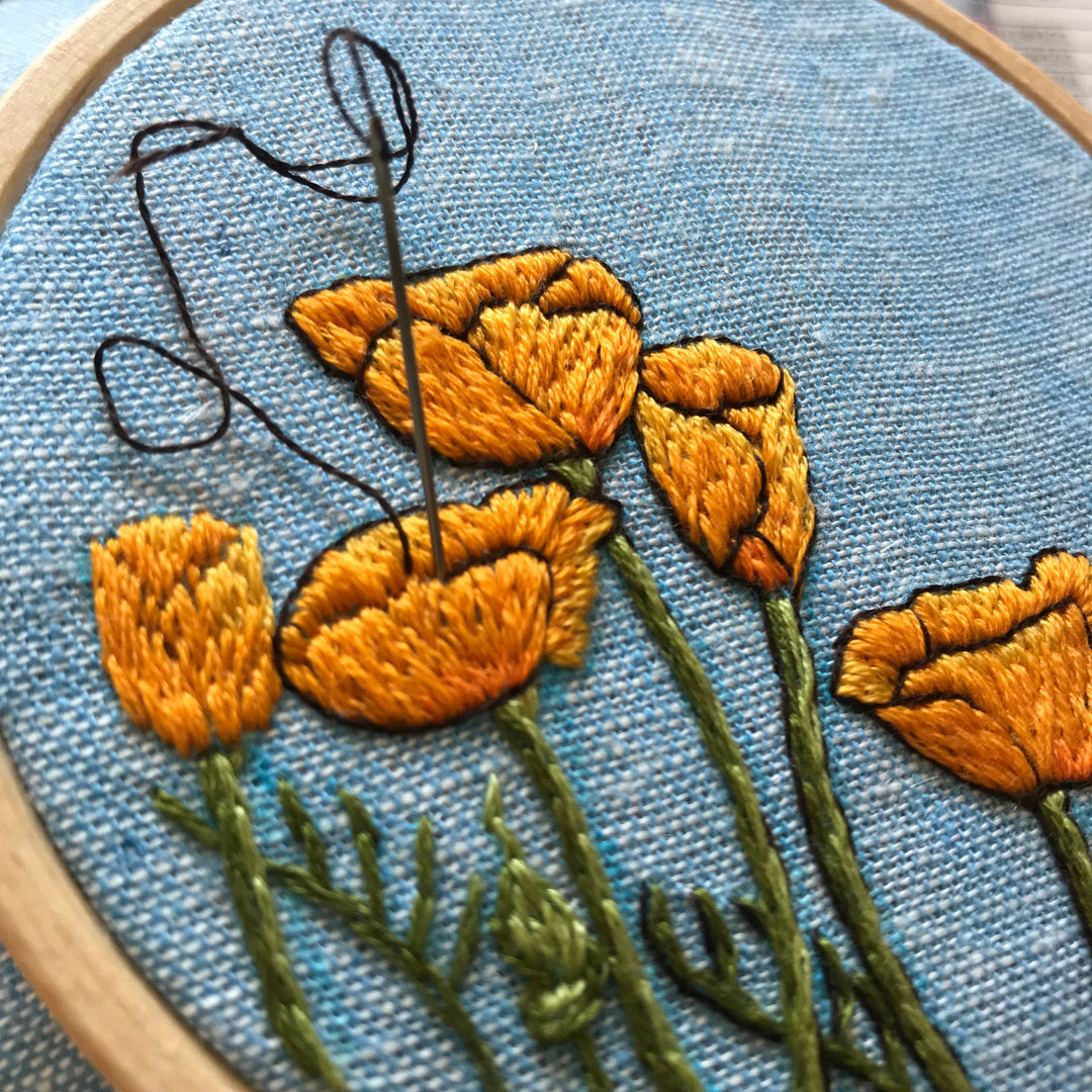 DIY Embroidery Kit, California Poppies