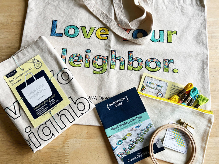 Love Your Neighbor Tote Bag Embroidery Kit