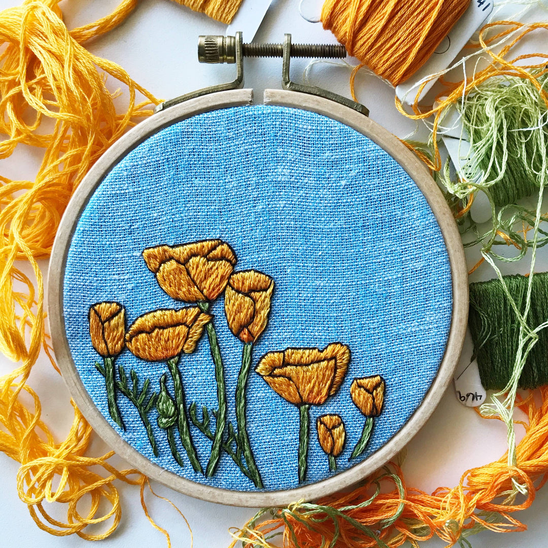 DIY Embroidery Kit, California Poppies