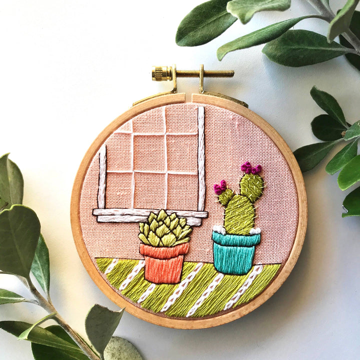 Embroidery Kit, Cactus DIY Embroidery Hoop Art, Complete Kit