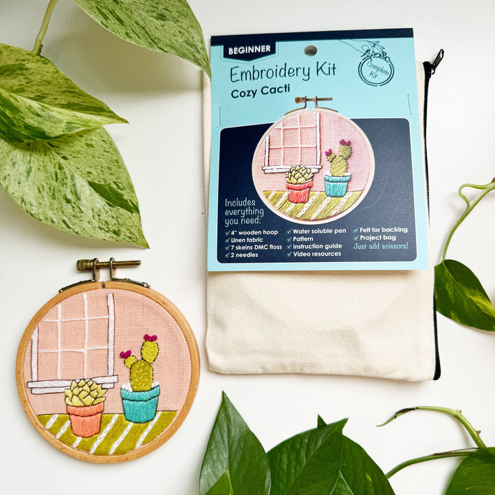 Embroidery Kit, Cactus DIY Embroidery Hoop Art, Complete Kit