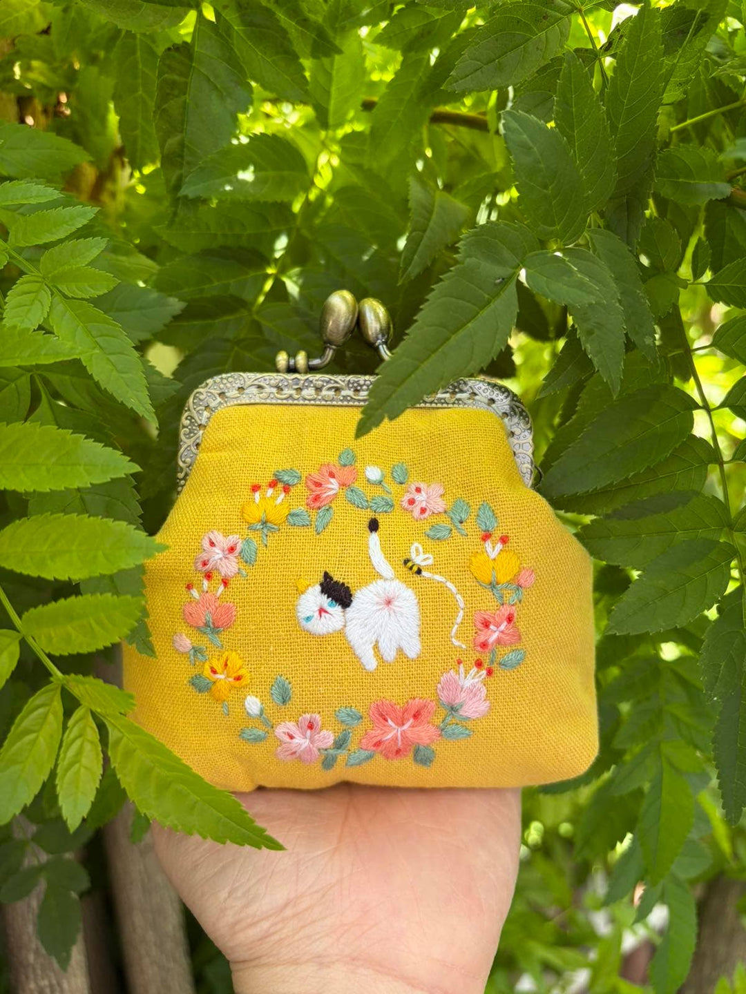 Cat Embroidered Coin Purse