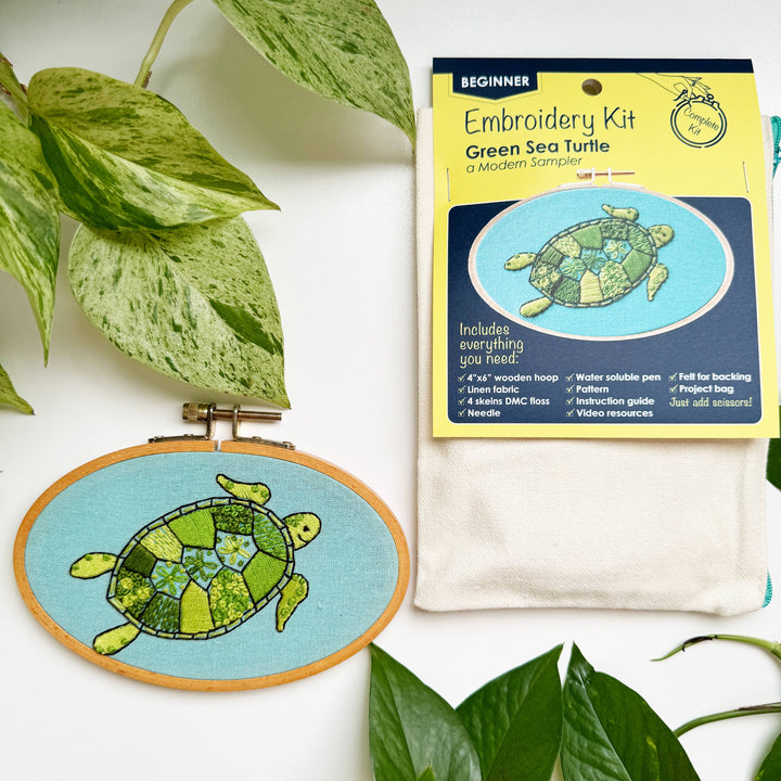 Green Sea Turtle Hand Embroidery Kit, Design Your Own