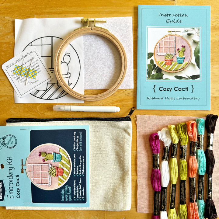 Embroidery Kit, Cactus DIY Embroidery Hoop Art, Complete Kit