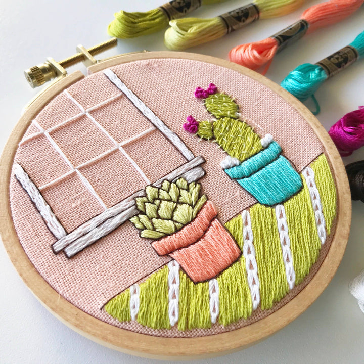 Embroidery Kit, Cactus DIY Embroidery Hoop Art, Complete Kit