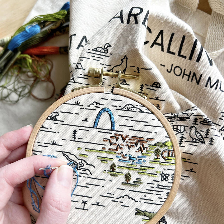 The Mountains Are Calling Tote Bag Embroidery Kit