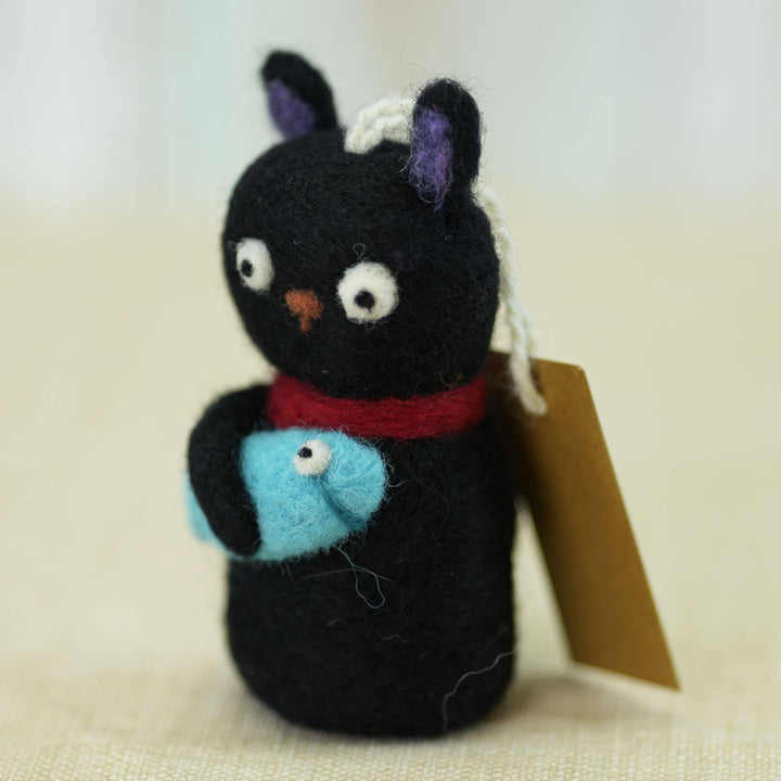 Black Cat with Fish Ornament (premade)