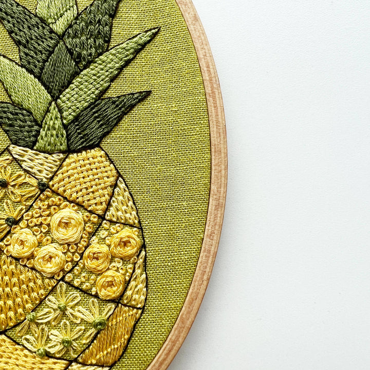 Patchwork Pineapple Embroidery Kit, Modern Sampler