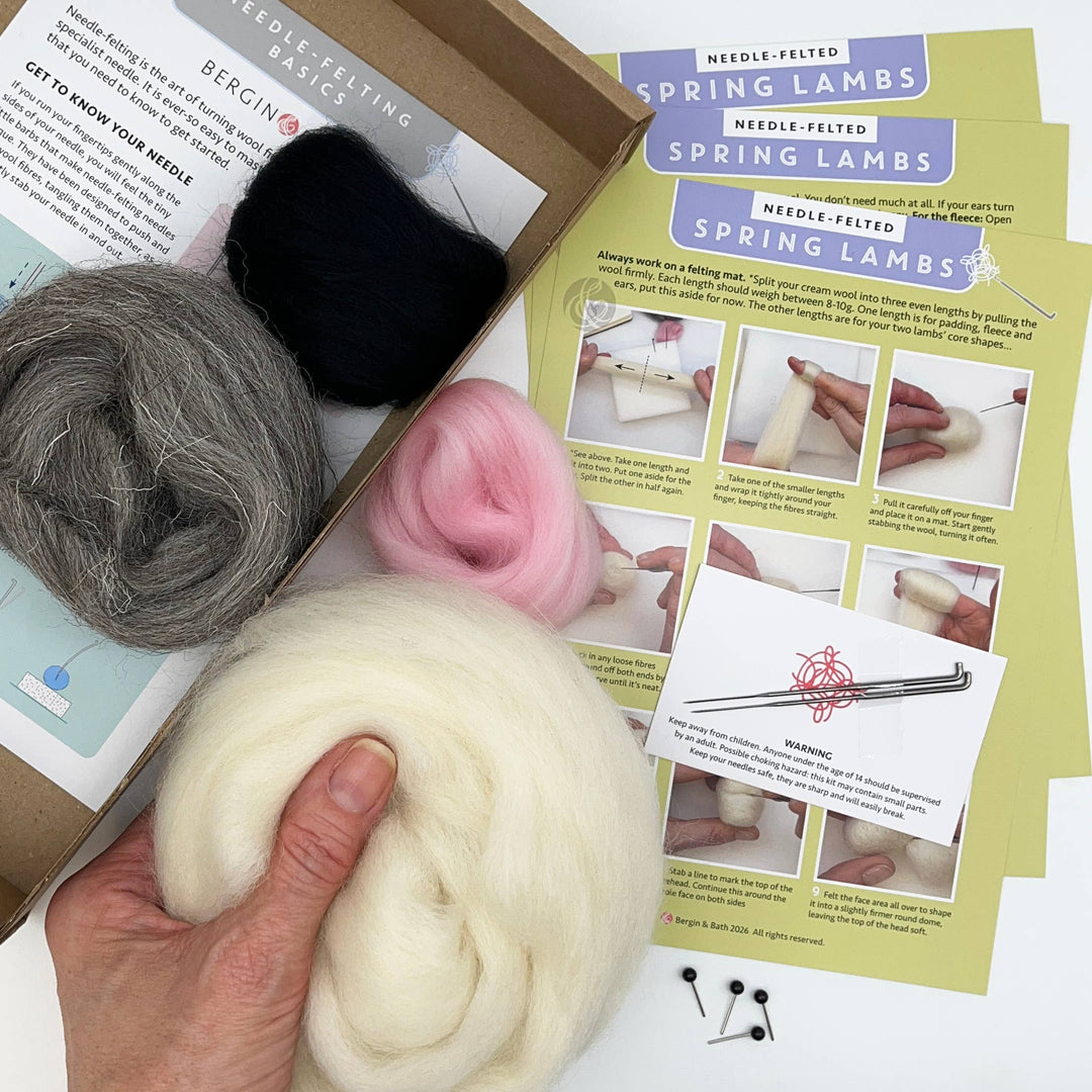 Beginner Needle Felting Kit, Spring Lambs
