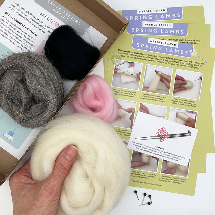 Beginner Needle Felting Kit, Spring Lambs