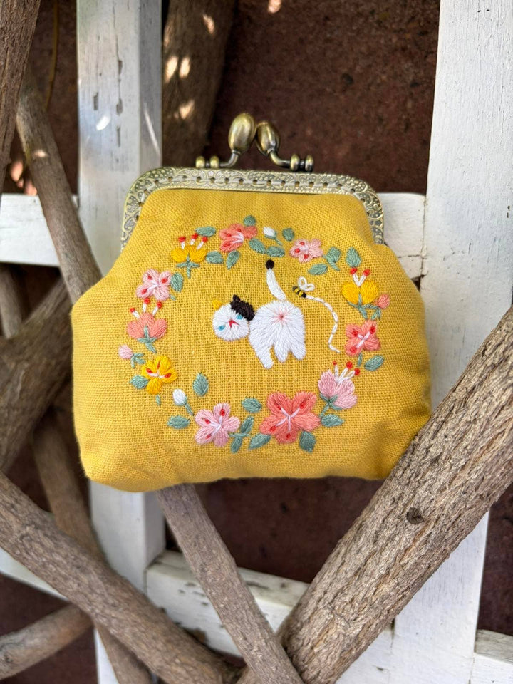 Cat Embroidered Coin Purse