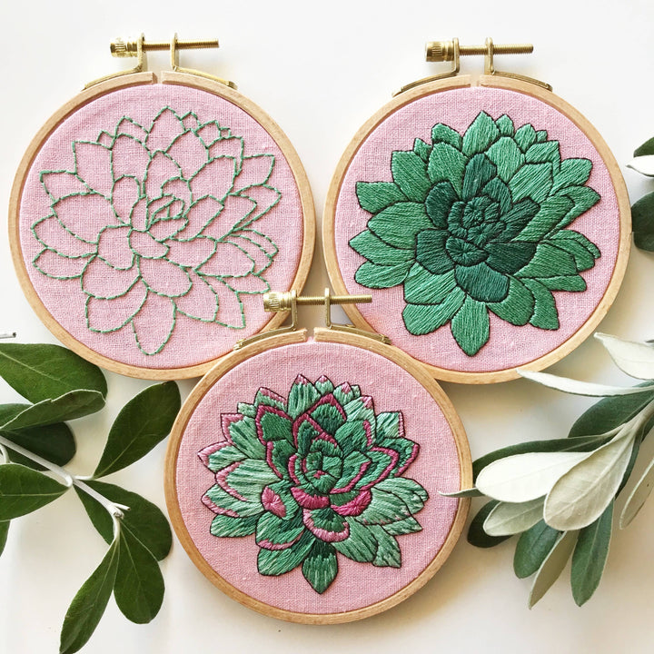 Sweet Succulent DIY Embroidery Kit, Choose Your Skill Level